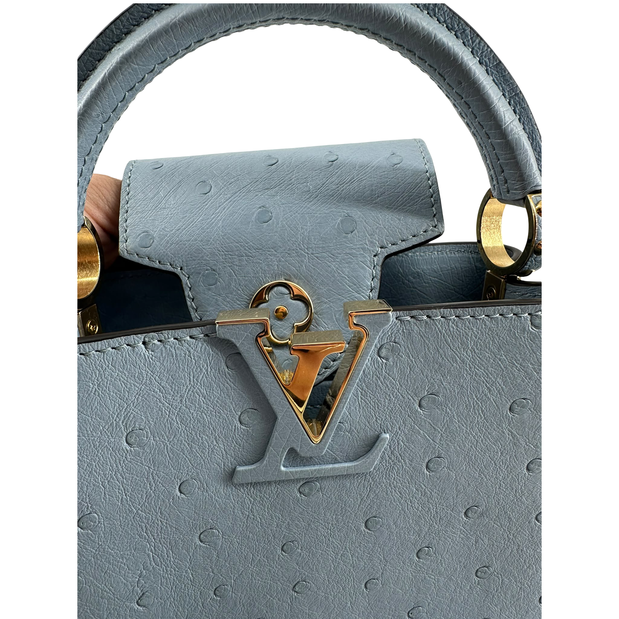 LOUIS VUITTON OSTRICH CAPUCINES MINI, BLUE DENIM