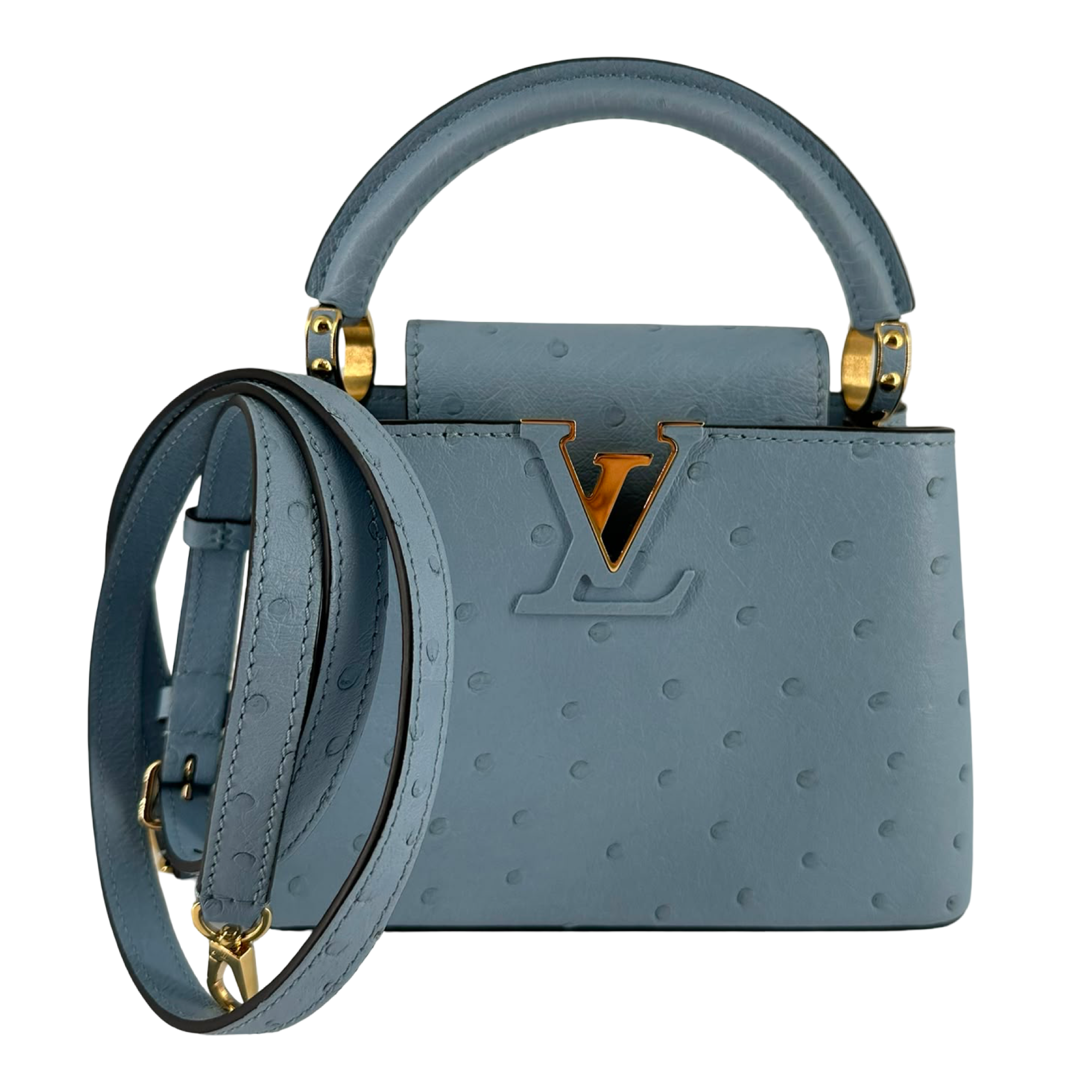 LOUIS VUITTON OSTRICH CAPUCINES MINI, BLUE DENIM