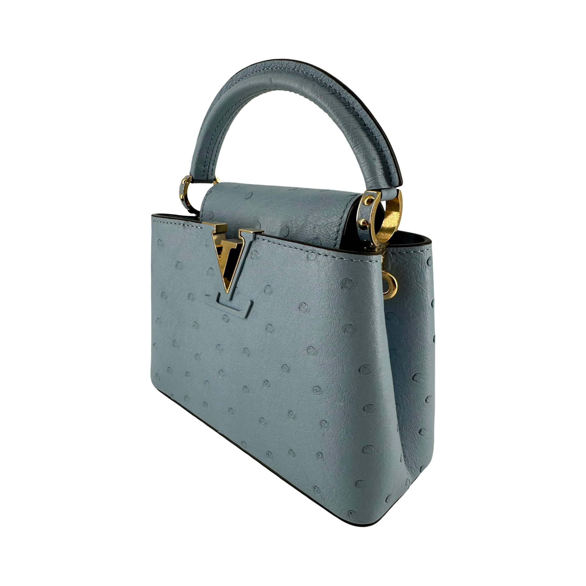 LOUIS VUITTON OSTRICH CAPUCINES MINI, BLUE DENIM
