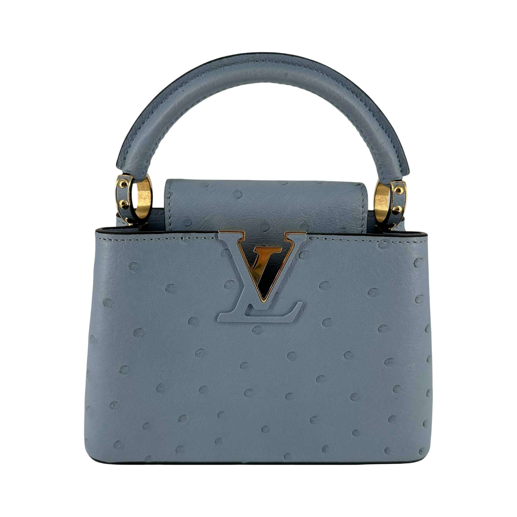 LOUIS VUITTON OSTRICH CAPUCINES MINI, BLUE DENIM