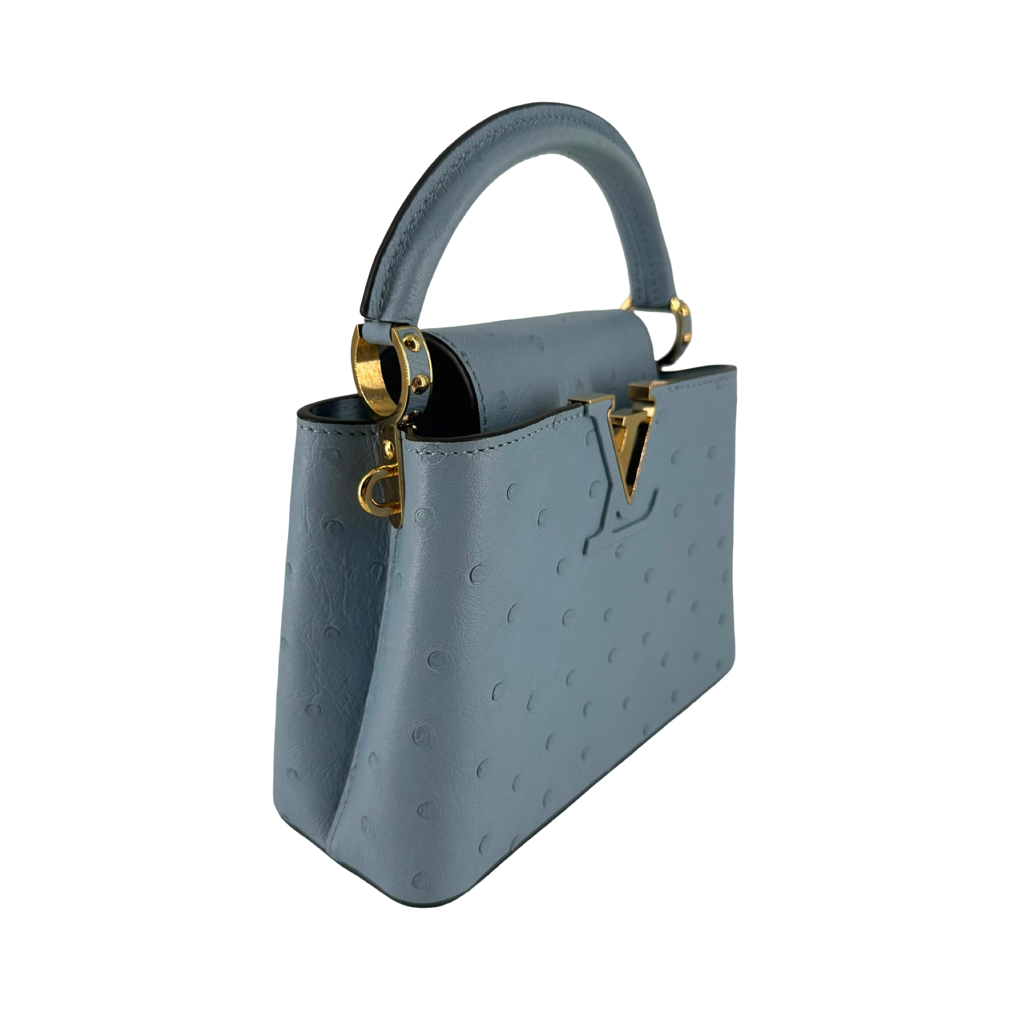 LOUIS VUITTON OSTRICH CAPUCINES MINI, BLUE DENIM